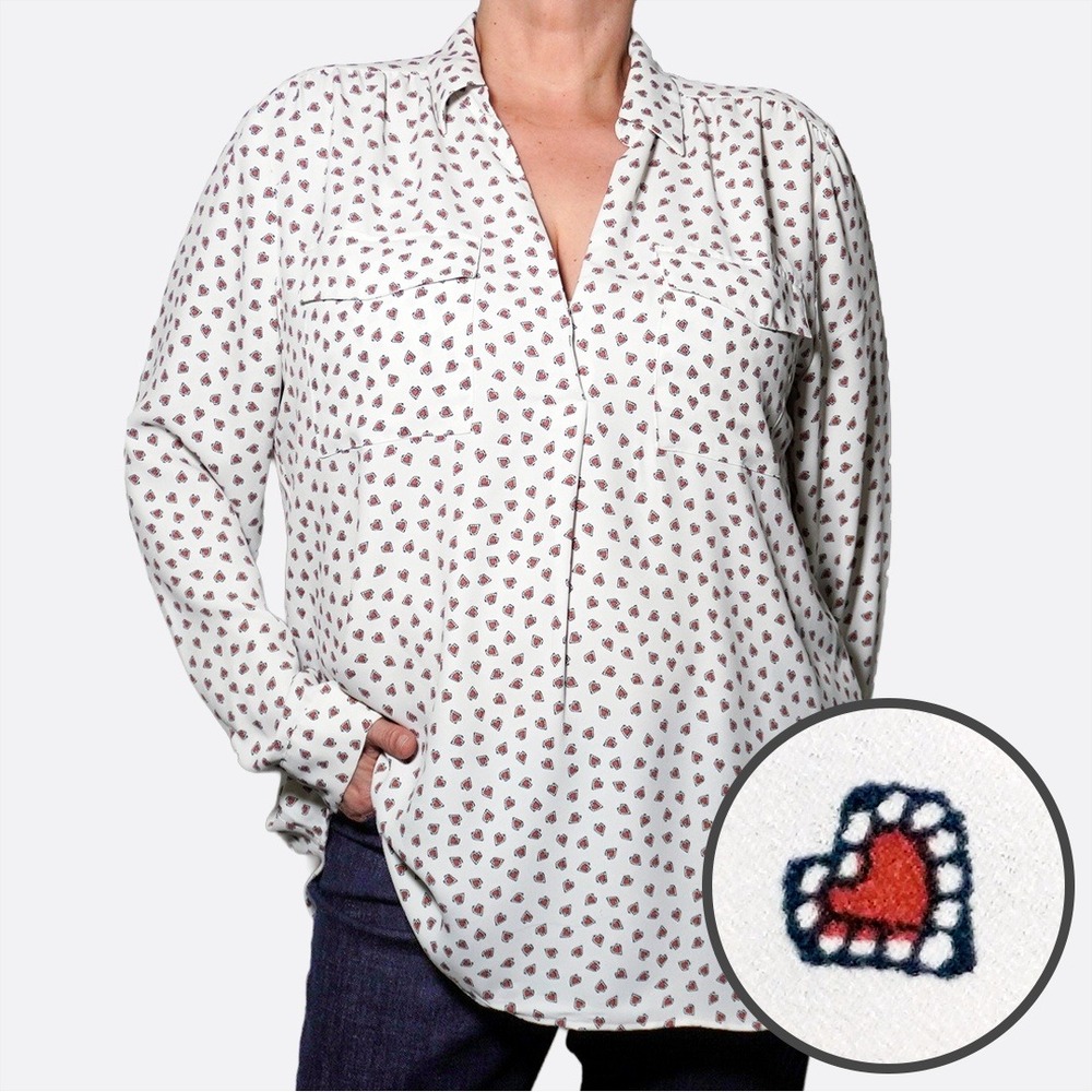 Ann Taylor Romantic Heart Print Blouse Plus Size Top 2X XXL Valentine's Day Love